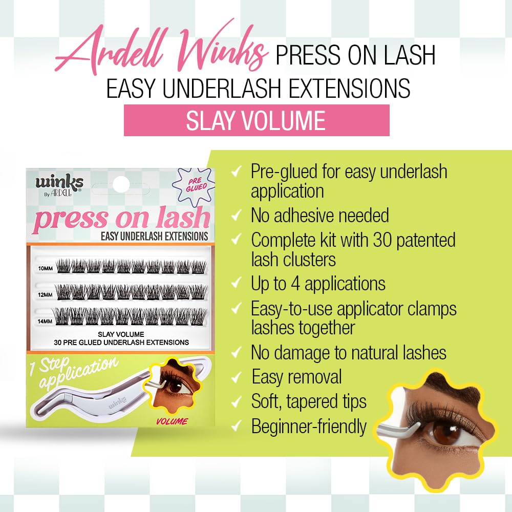Ardell Winks Press On Eyelash Extensions, Volume - DIY Clusters, 30 Individual Lashes, Natural Look with Applicator, 1 Pack