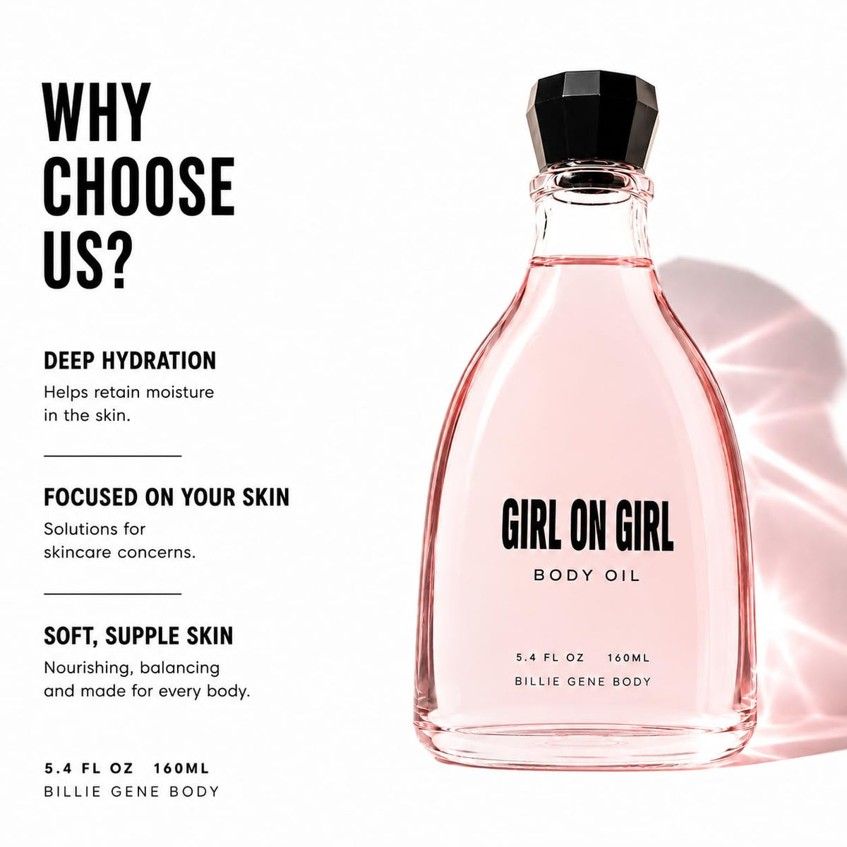 Billie Gene Body Girl on Girl Body Oil - Silky Nourishing Moisturizer with Jojoba & Shea Butter - Vegan and Cruelty-Free - Sweet Vanilla, Jasmine,