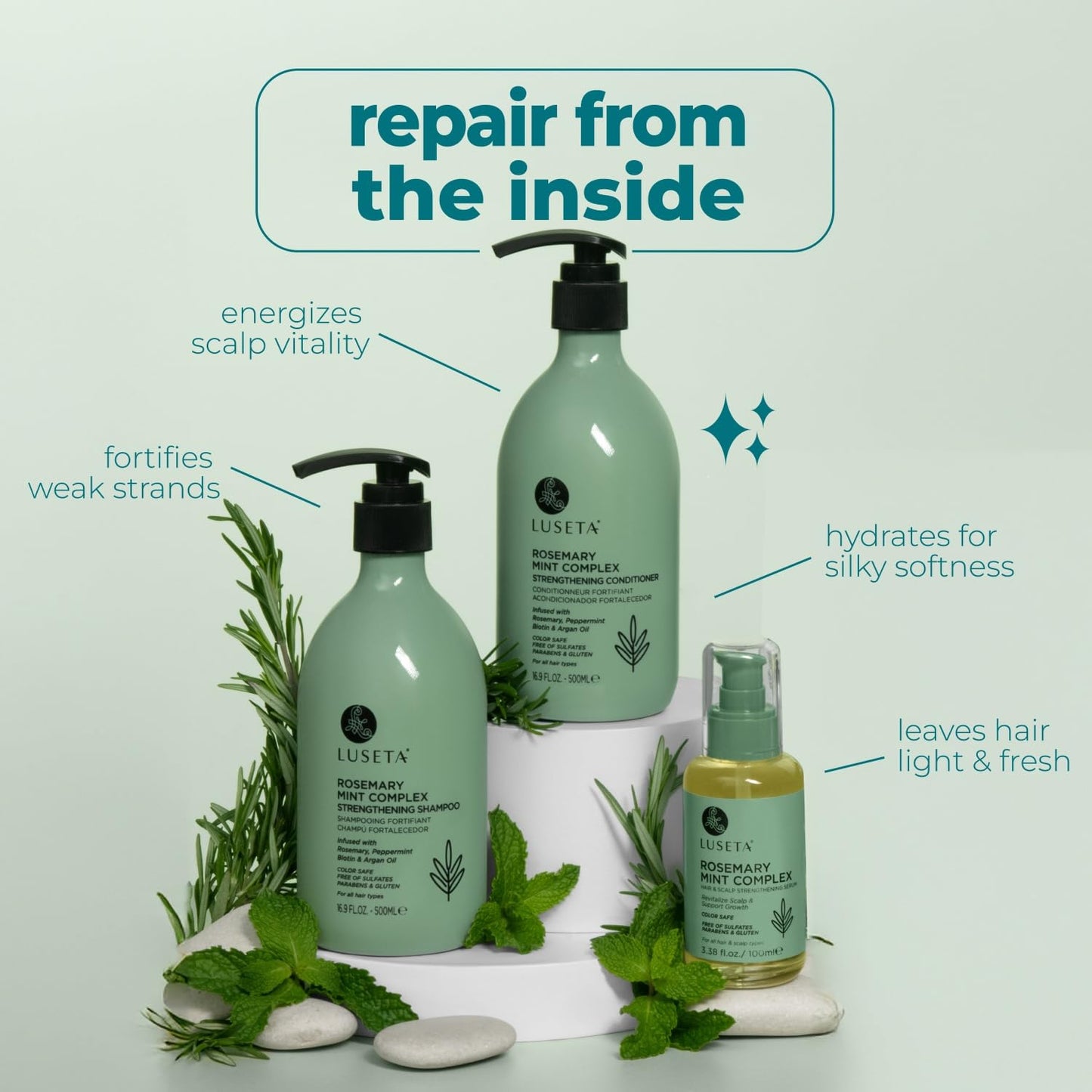 Luseta Rosemary Mint Shampoo and Conditioner 16.9oz and Hair Oil 3.38oz Trio Hair Care Set Nourishment & Smoothness for Thin Hair,Reduce Frizz and Add Beauty & Personal Care L LUSETA