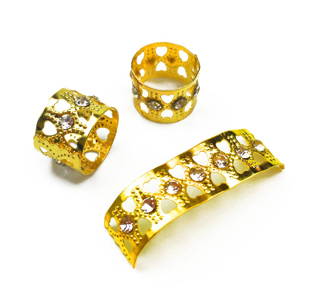 Hyamass 30pcs Gold Hair Accessories, Rhinestone Aluminum Dreadlocks Beads with Adjustable Cuffs, Metal Hair Ring Clips Hair Jewelry for Women Beauty & Personal Care Hyamass