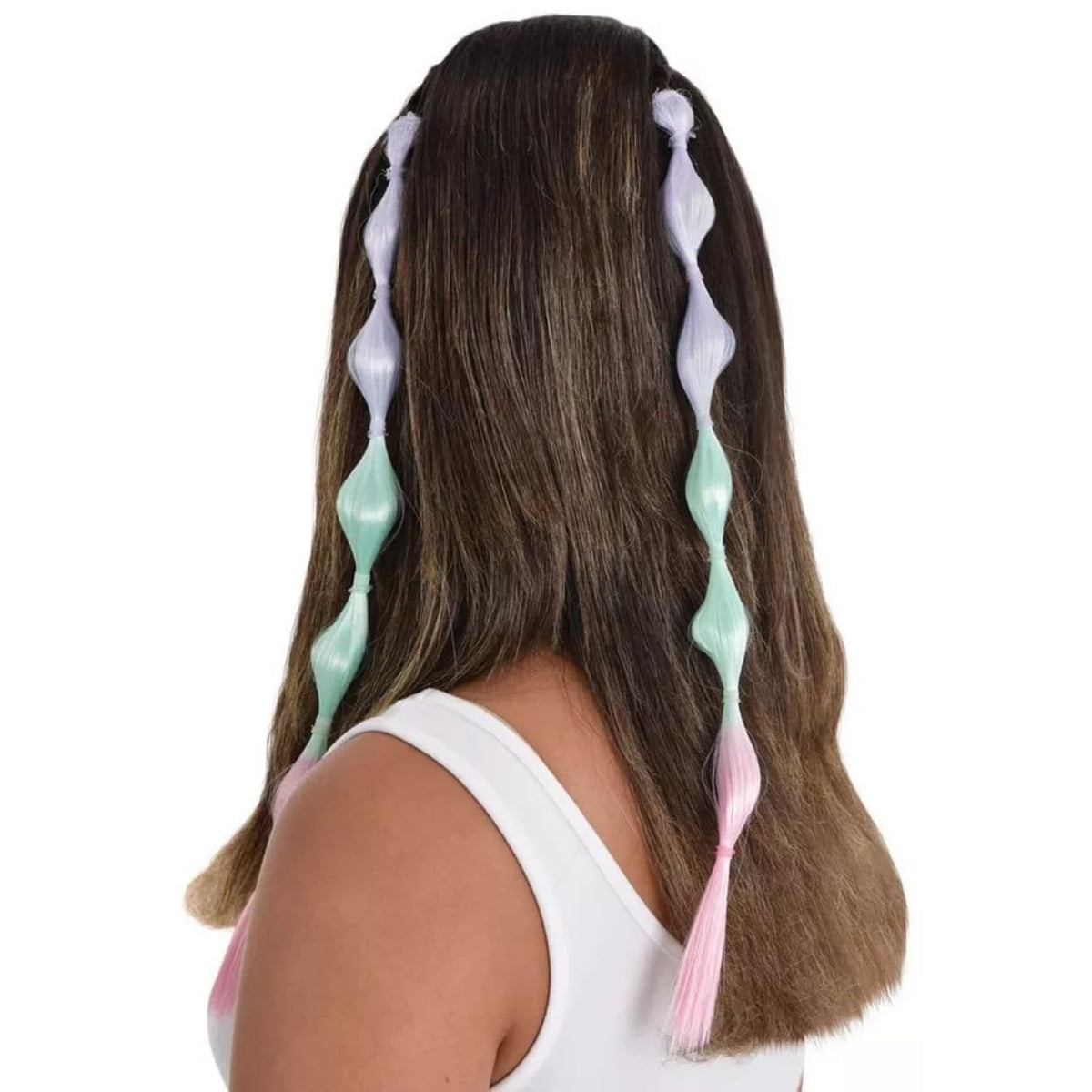 Amscan Pastel Ombre Bubble Braid Extension - 2 Pieces - One Size Fits All, Easy Clip-In Extensions for Cosplay, Parties, and Everyday Fun