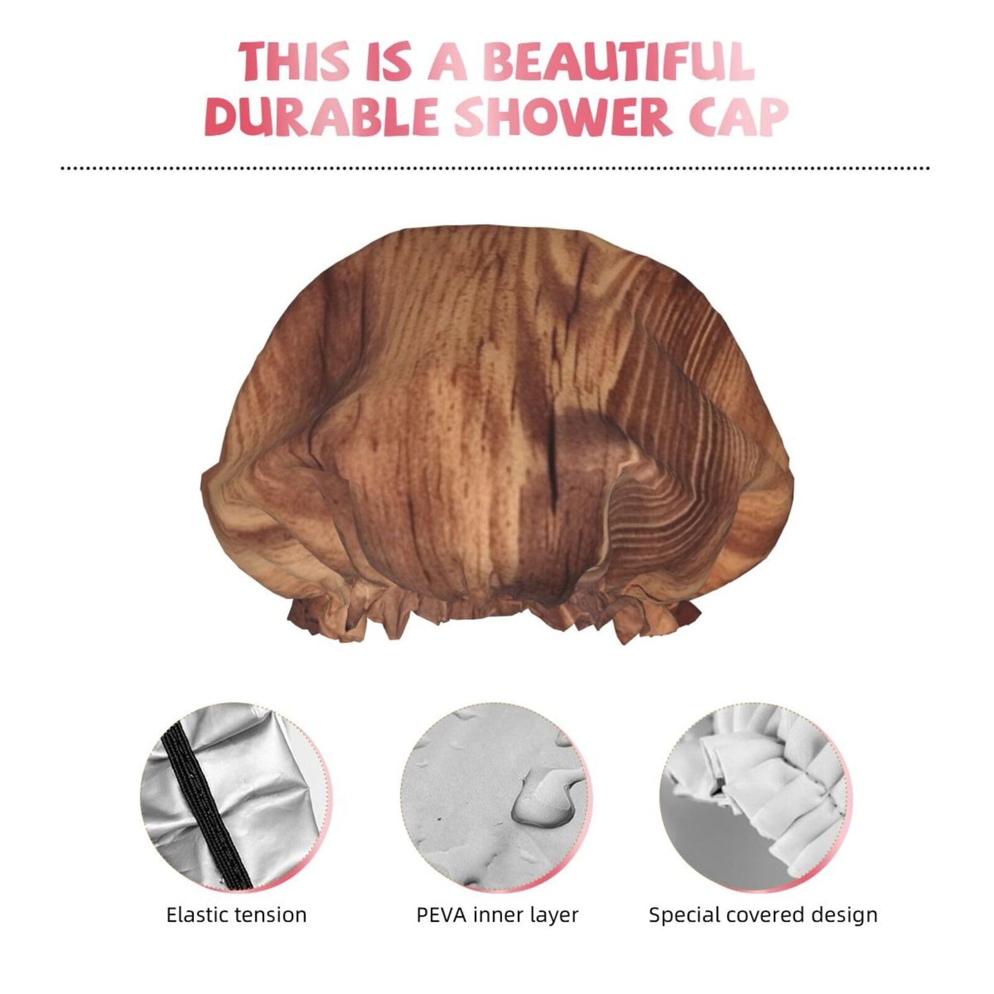Brown Wood Grain Shower Cap for Women Men Large Reusable Shower Bonnet Double-Layer Waterproof Bath Caps Elastic Band Hair Hat for All Hairstyles Beauty and Personal Care BWLHJKE