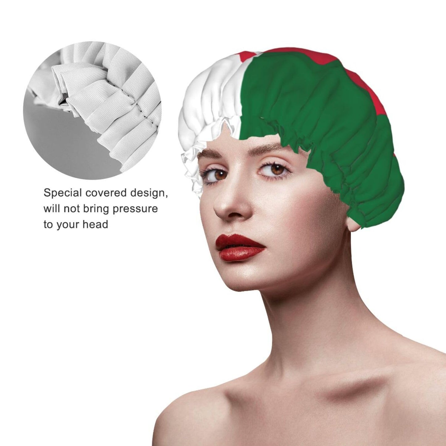 Algeria Flag Prints Shower Cap Double Layer Lined Waterproof Bathing Shower Hat Beauty and Personal Care Hayyett