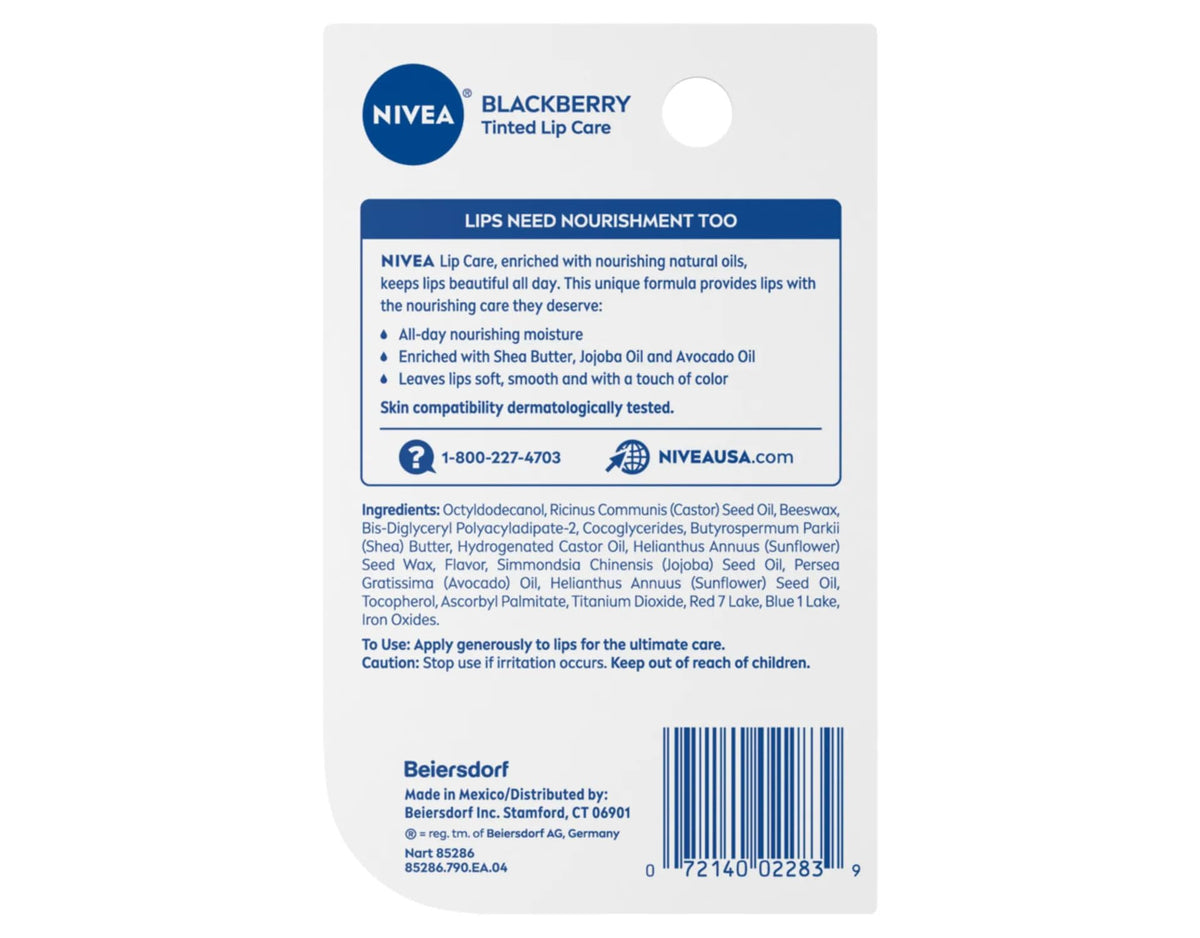 NIVEA Blackberry Lip Care, Tinted Lip Balm with Shea Butter, Nourishing Oils and Vitamin C & E, 3-in-1 Moisture, Repair (for Dry Lips) and Color, 0.17 Beauty & Personal Care NIVEA