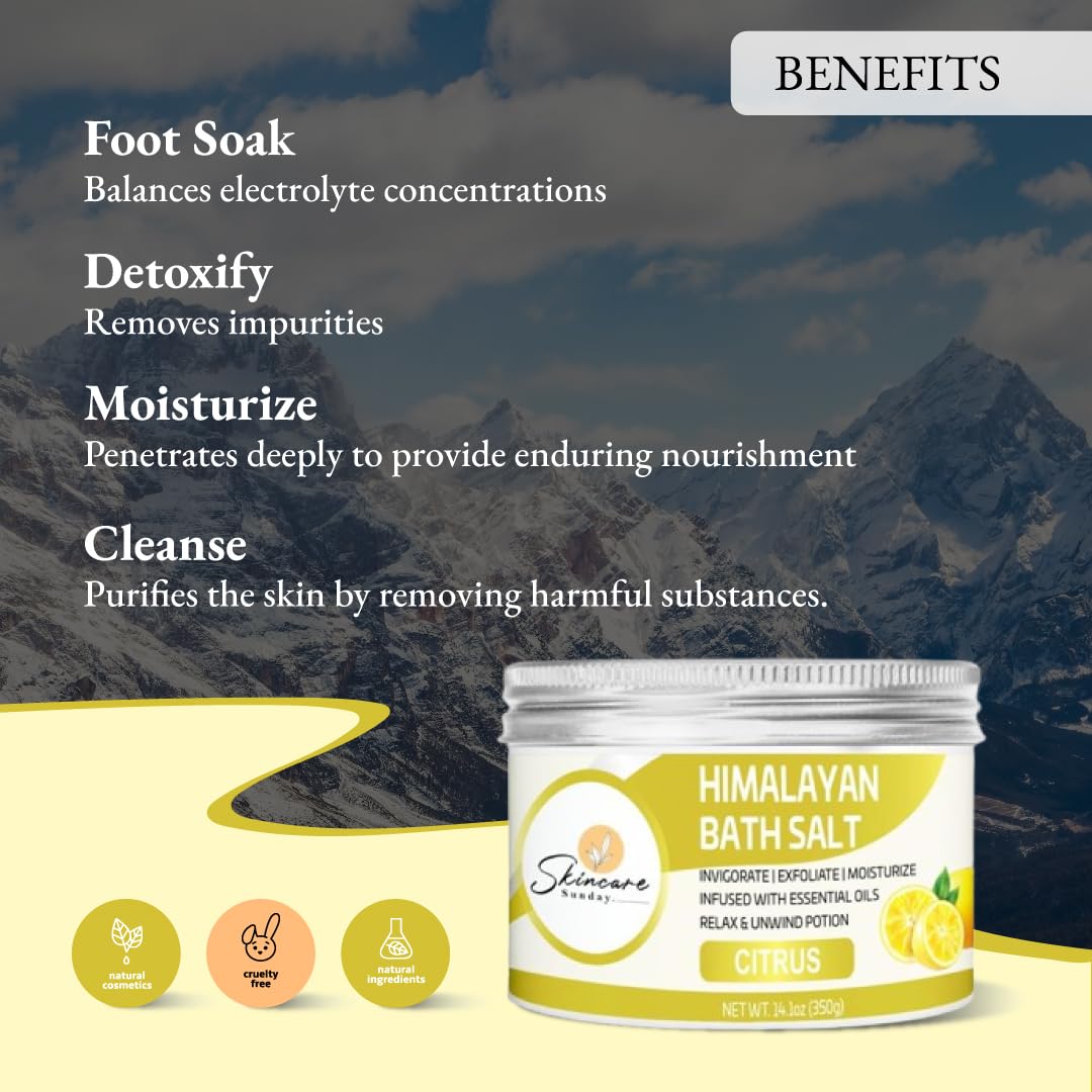 Skincare Sunday Himalayan Bath Salts Infused with Minerals and Essential Oils - Invigorate - Exfoliate - Moisturize - Detoxify - Cleanse - Relaxing Beauty and Personal Care SKINCARE SUNDAY