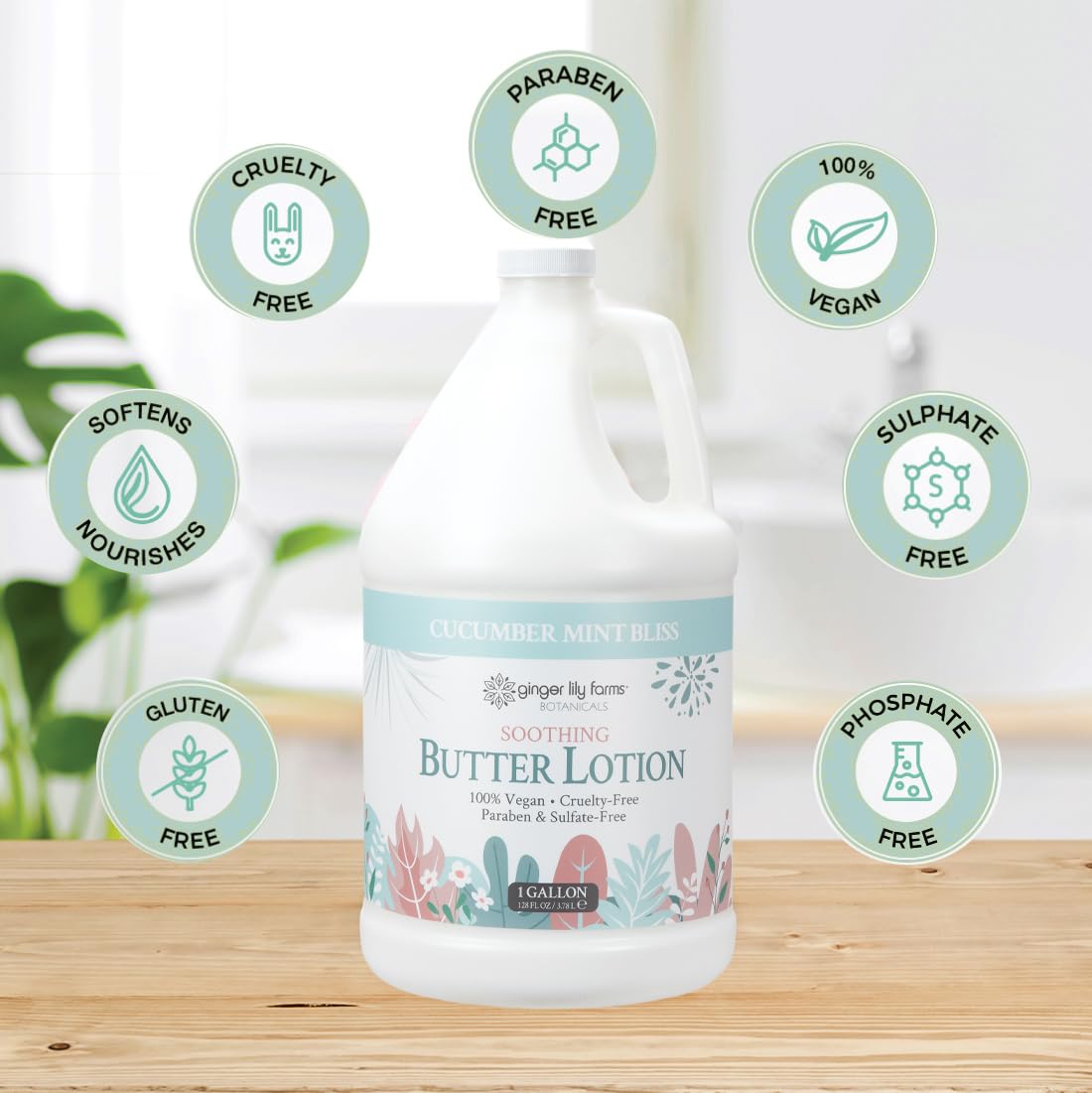 Ginger Lily Farms Botanicals Soothing Butter Lotion for Dry Skin, 100% Vegan & Cruelty-Free, Cucumber Mint Bliss Scent, 1 Gallon (128 fl oz) Refill Beauty & Personal Care Ginger Lily Farms