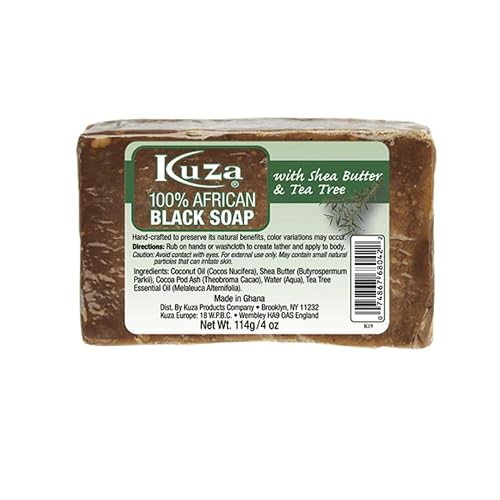 Kuza 100% African Black Soap with Shea Butter & Tea Tree, 4 oz Beauty & Personal Care Kuza