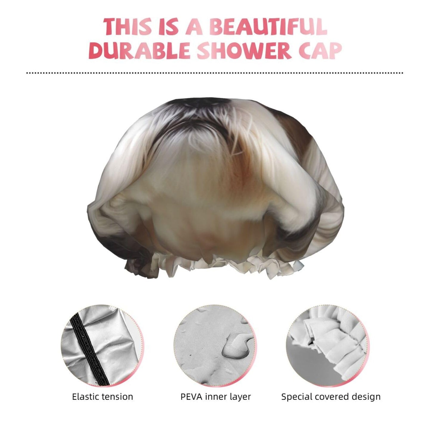 Shih Tzu Dog Shower Cap for Women Men Large Reusable Shower Bonnet Double-Layer Waterproof Bath Caps Elastic Band Hair Hat for All Hairstyles Beauty and Personal Care BWLHJKE
