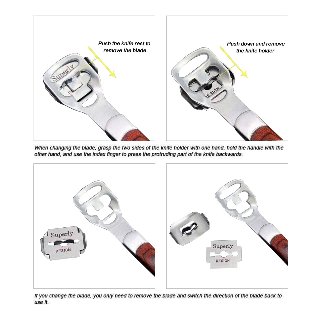 BEINY Stainless Steel Callus Shaver Pedicure Dead Hard Skin Remover Heel Razor Wooden Handle Cutter with Skin Rub & 10 Blades for Foot Care, Removing Beauty & Personal Care BEINY
