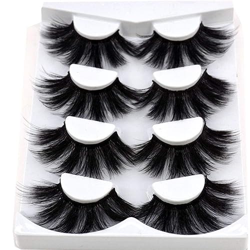 HBZGTLAD NEW 4 Pairs 3D Mink Hair False Eyelashes Criss-cross Wispy Cross Fluffy length 25mm Lashes Extension Handmade Eye Makeup Tools (MDR-5) Beauty & Personal Care HBZGTLAD