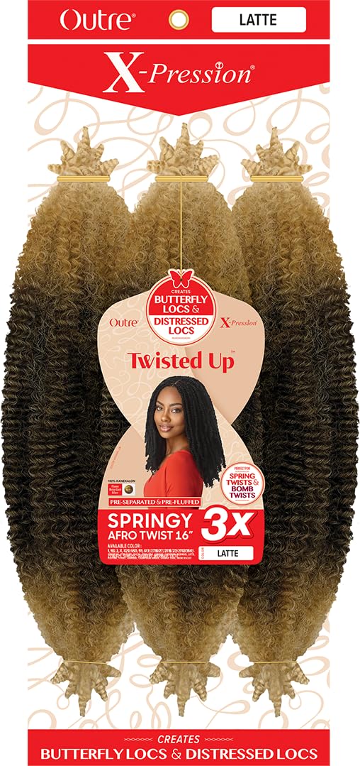 Outre X-Pression - Twisted Up - Springy Afro Twist 16" 3X (3 Pack, LATTE)