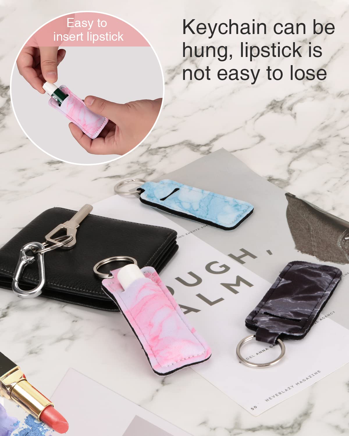 Meiiy Chapstick Holder Lip balm Holder Lipstick Sleeve Pouch Lip Gloss Holder With Hook 3 Pcs Marble Stocking Stuffers Gift for Women (3pcs) Beauty & Personal Care Meiiy