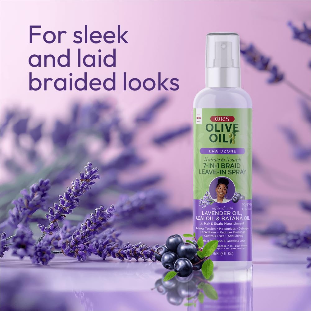 ORS Olive Oil Braidzone 7-In-1 Braid Leave-In Spray with Lavender, Acai & Batana Oil for Hair & Scalp Nourishment 8 Ounces Beauty & Personal Care ORS