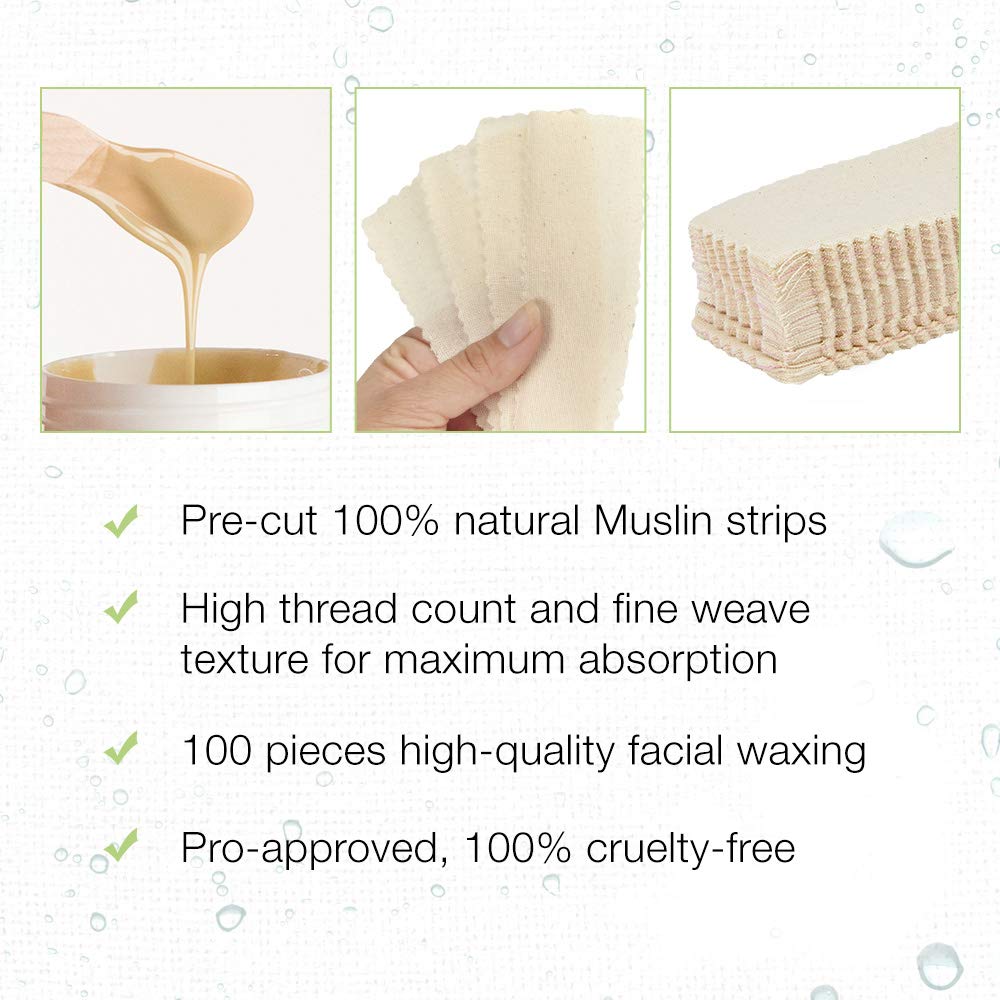 Clean + Easy Muslin Wax Strips - Pre-Cut Facial Waxing Strips for Face Upper Lip Eyebrows Chin & Small Areas, 100 Count Beauty and Personal Care Clean + Easy