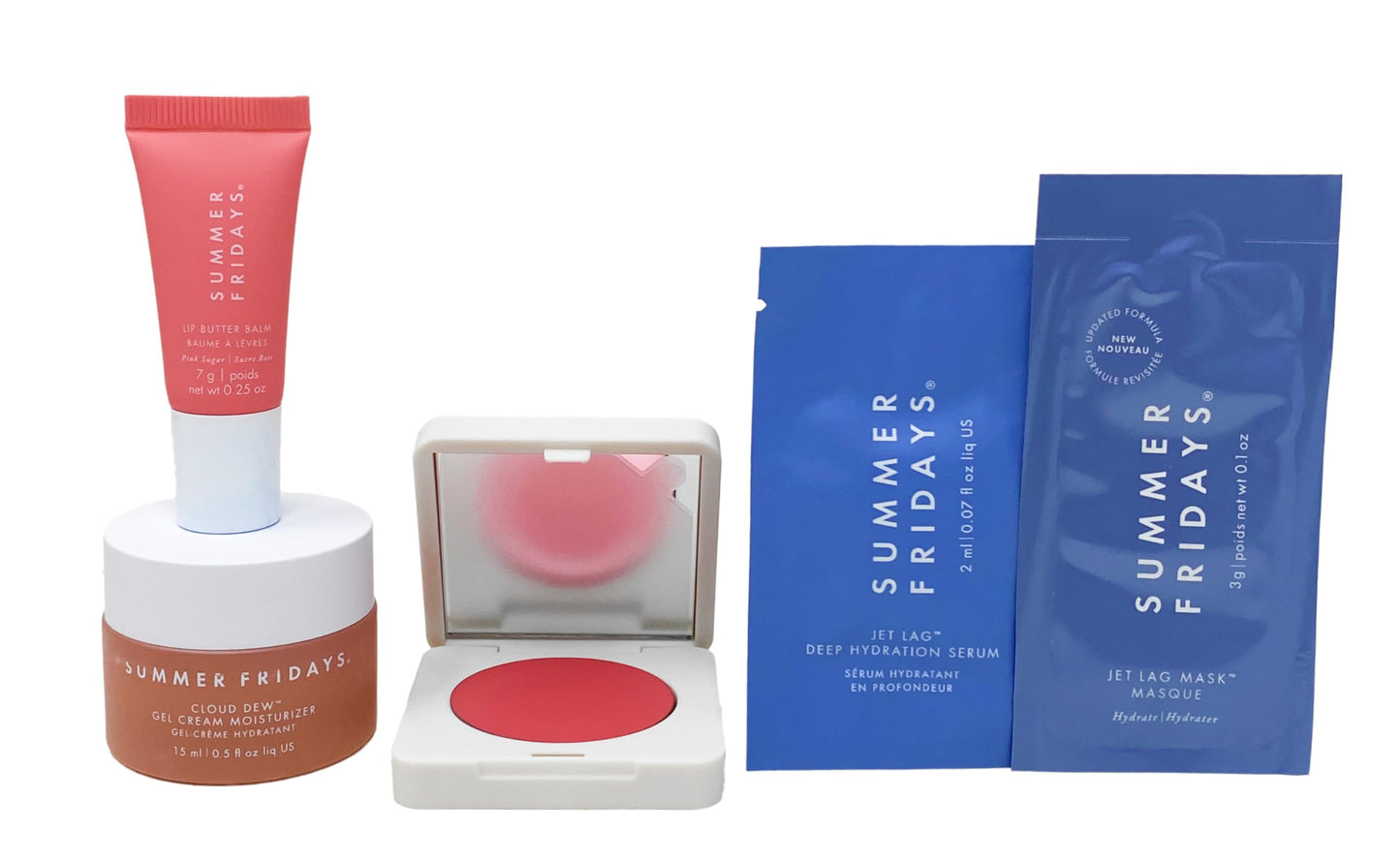 Summer Fridays The Dewy PinkSet - Gel Cream Mosituruzer, Lip Balm in Pink Sugar and Bush Butter Balm in Pink Sunset Beauty and Personal Care Summer Fridays