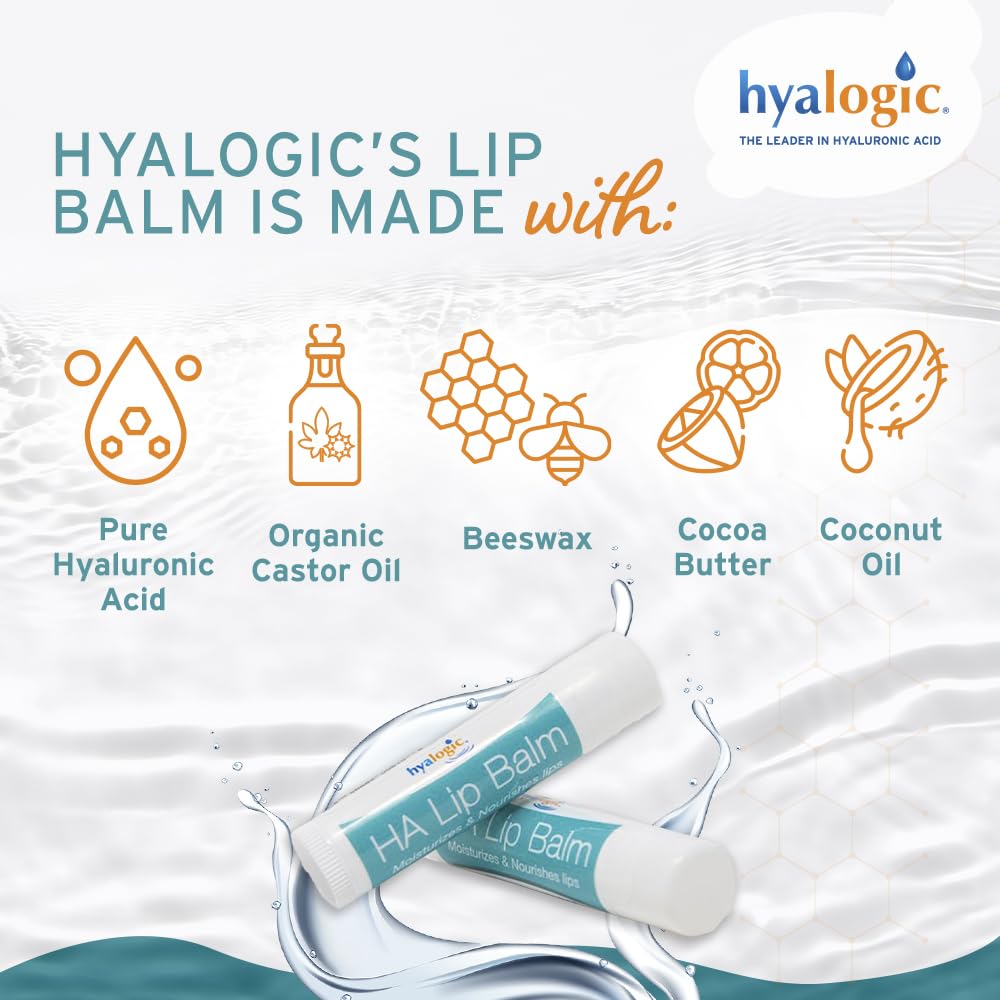 Hyalogic HA Lip Balm - Hyaluronic Acid & Organic, Natural Coconut Oil - Soothes Dry, Chapped Lips - Plumping, Moisturizing & Nourishing - Unflavored Beauty and Personal Care Hyalogic
