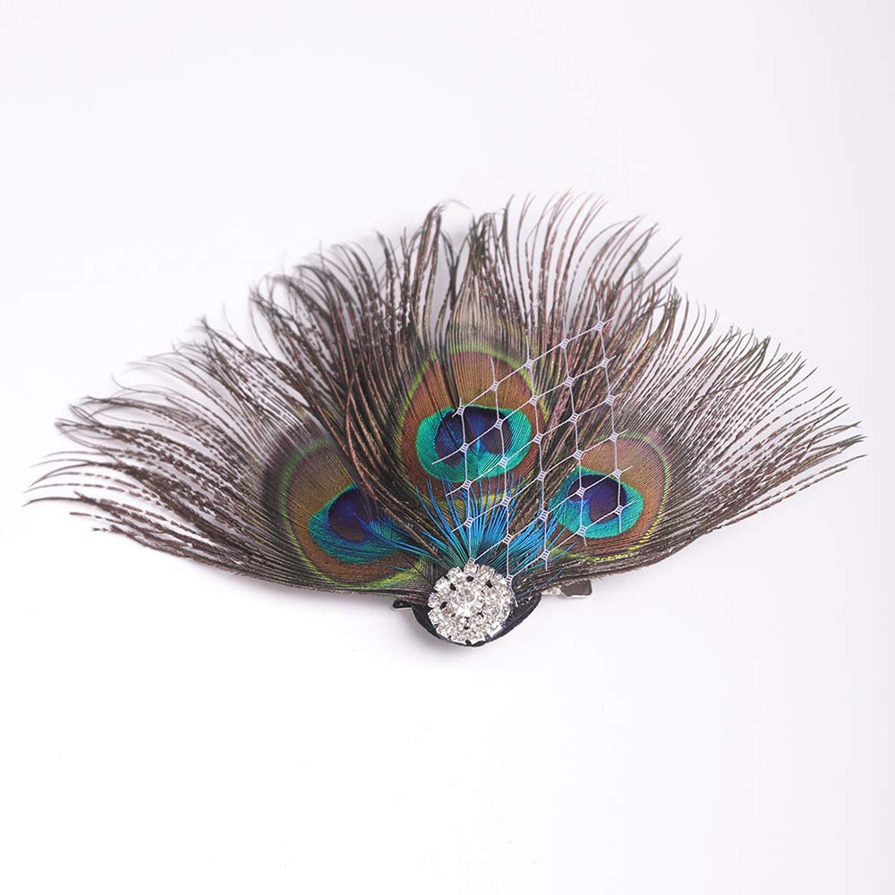 Aimimier 1920s Flapper Peacock Feather Hair Clip Crystal Hair Piece Vintage Roaring 20s Prom Party Festival Hair Accessories for Women Beauty & Personal Care Aimimier