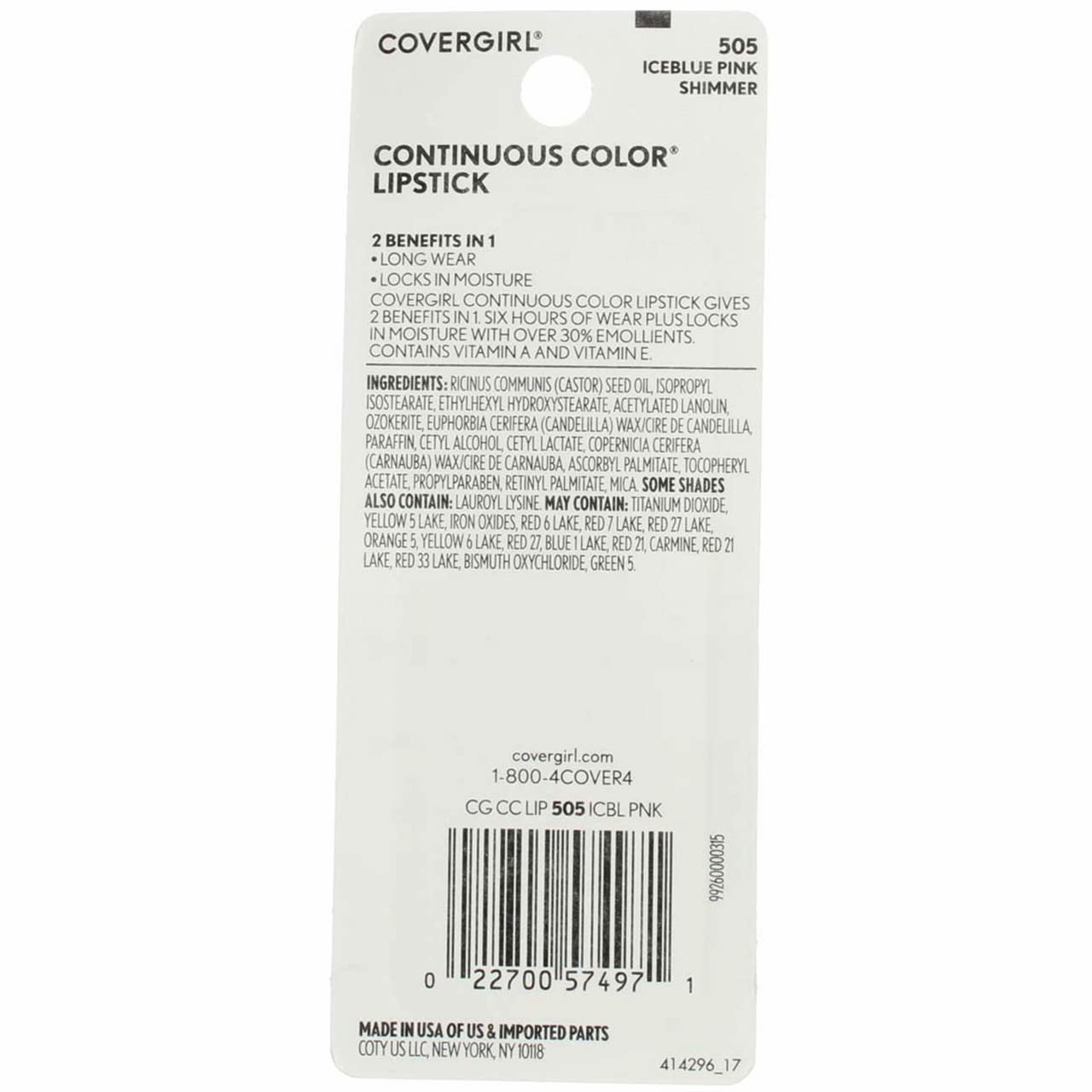 COVERGIRL Continuous Color Lipstick - 505 Iceblue Pink by CoverGirl for Women - 0.13 oz Lipstick Beauty & Personal Care COVERGIRL