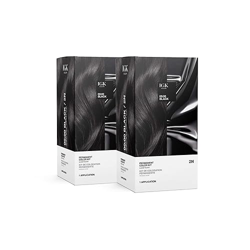 IGK Permanent Hair Color Kit | 2N 00:00 - Black | 100% Gray Color Coverage + Strengthen + Shine | Ammonia Free Beauty & Personal Care IGK