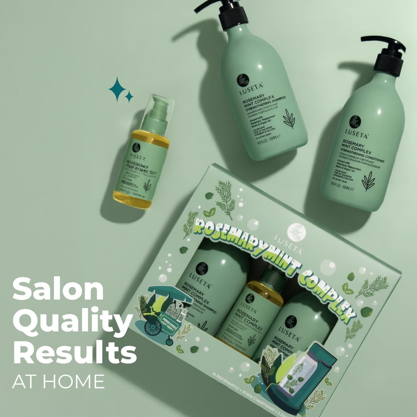 Luseta Rosemary Mint Shampoo and Conditioner 16.9oz and Hair Oil 3.38oz Trio Hair Care Set Nourishment & Smoothness for Thin Hair,Reduce Frizz and Add Beauty & Personal Care L LUSETA