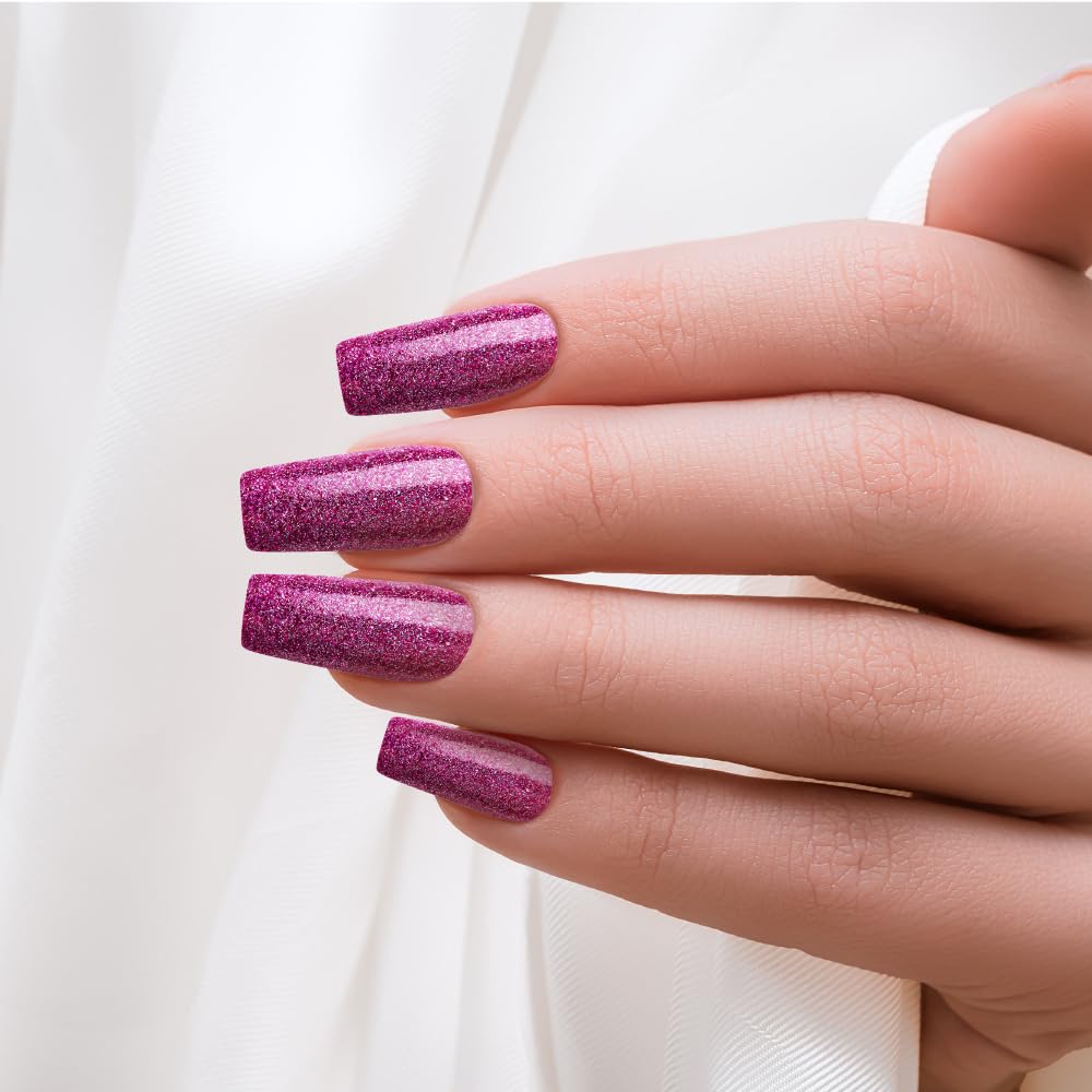 KISS False Nails Kit, Dreamdust Ready to Wear Gel Sculpted Nails, Stick and Glue Included, Long Length, Square Shape with Glitter Effect, Long-Lasting