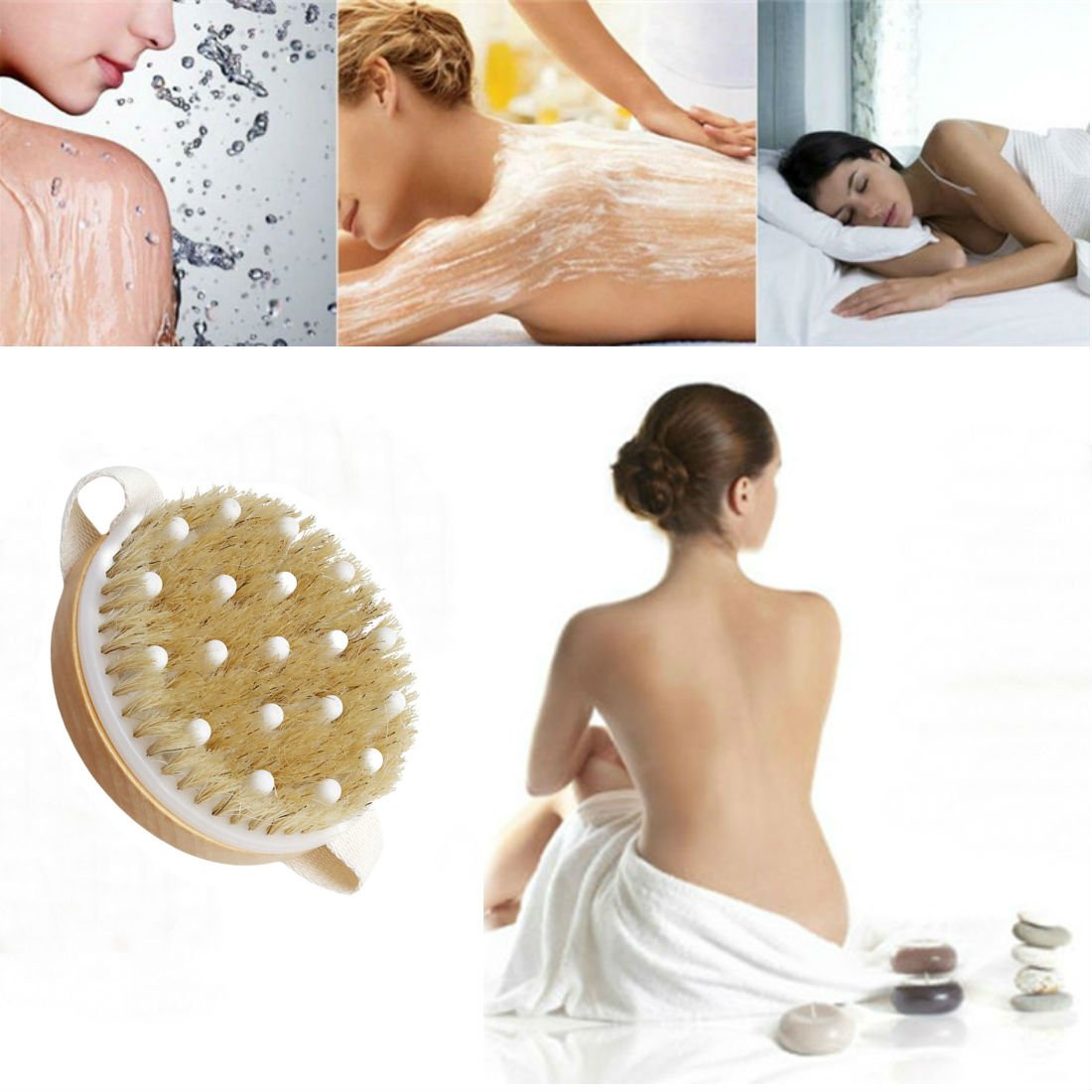 AKOAK Wet or Dry Brushing Body Brush,Gentle Massage Nodes Natural Bristle Body Brush,Exfoliate Skin,Cellulite Treatment, Stimulates Circulation Beauty and Personal Care AKOAK