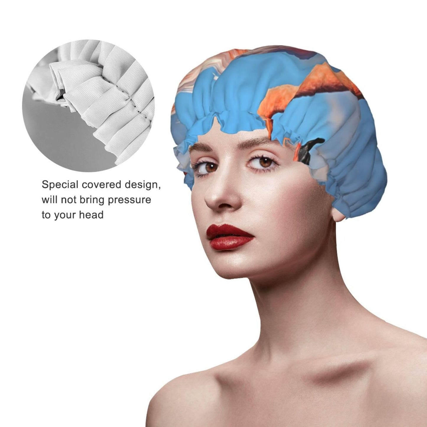 Flamingo In Water Ripple Shower Cap For Women Reusable Double Layers Bathing Bath Cap Hair Caps Waterproof Elastic Band Ladies Spa Salon Shower Hat Beauty and Personal Care GDSHJKLW