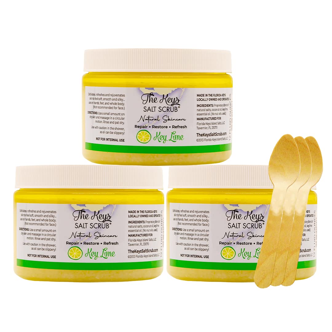 The Keys Salt Scrub -Sea Salt Scrub - Exfoliating Body Scrub with Wooden Spoon - Moisturizing Exfoliator for Hands, Foot, Bath, (12 Ounce (Pack of 3) Beauty & Personal Care The Keys Salt Scrub