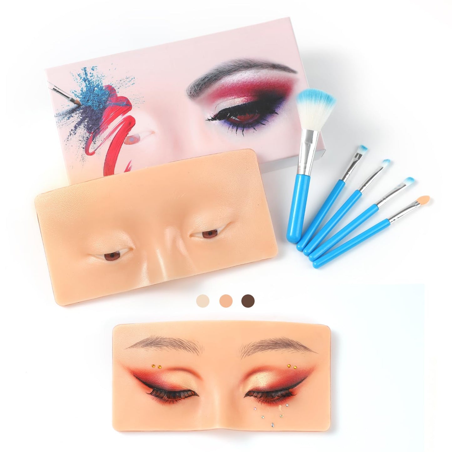 Bueuo Makeup Practice Face Board, 3D Reusable Silicone Make up Mannequin Face with 5PCS Makeup Brush, Eye Make up Practice Board for Beginner or Beauty & Personal Care Bueuo
