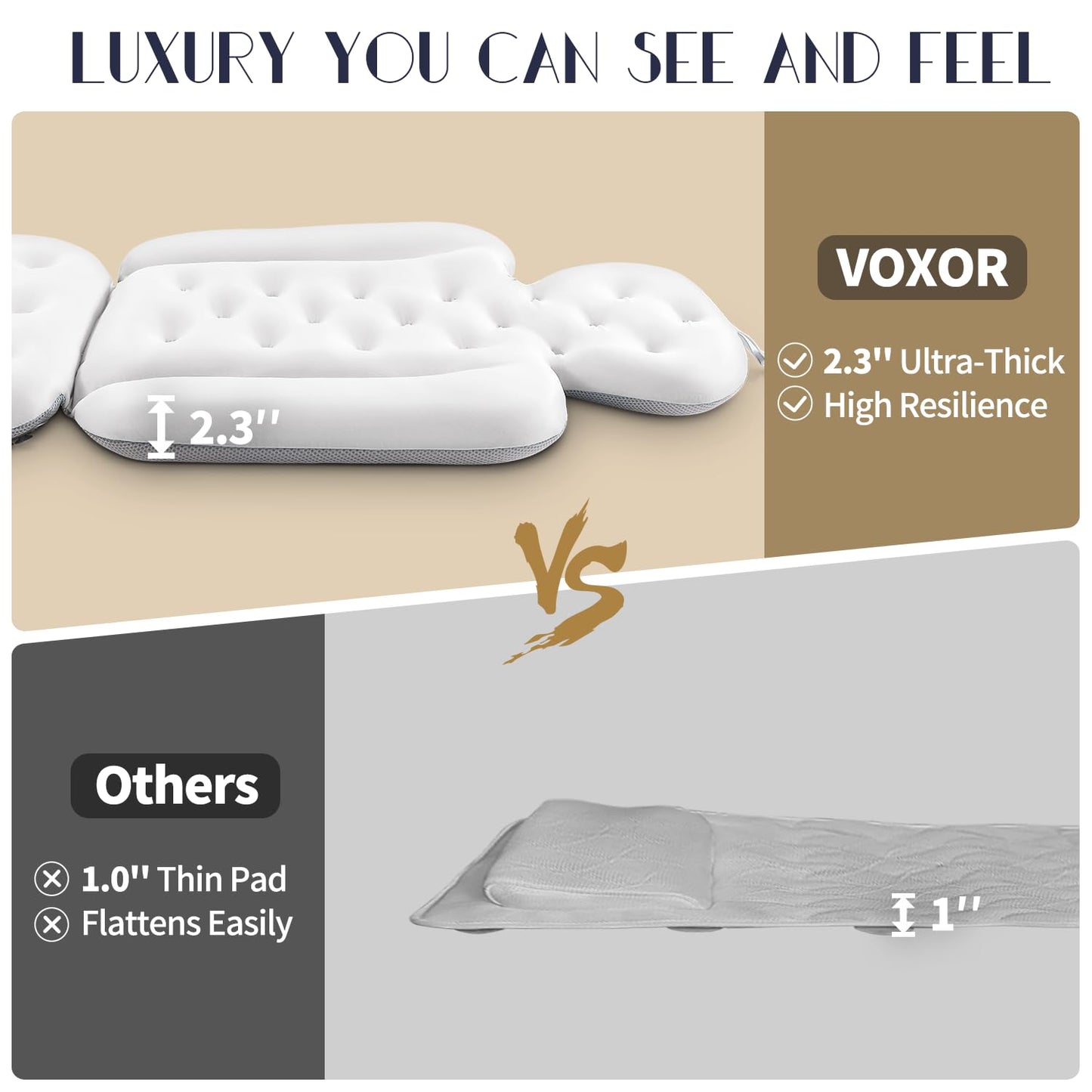 Full Body Bath Pillow for Bathtub, Thick Bathtub Cushion, Luxury Tub Pillow for Bath for Headrest Neck and Back Support White 51" x 16" Beauty and Personal Care VOXOR
