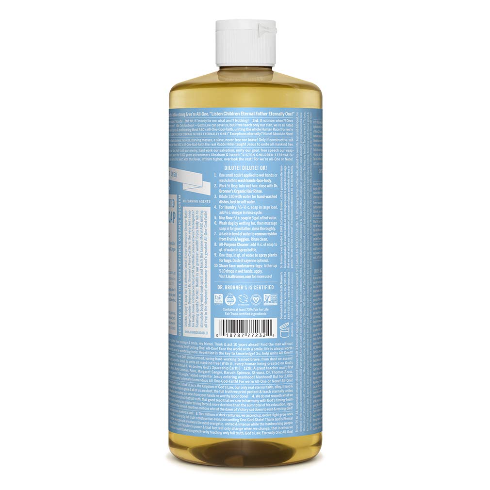 Dr. Bronner's - Pure-Castile Liquid Soap (Baby Unscented, 32 ounce) - Made with Organic Oils, 18-in-1 Uses: Face, Hair, Laundry and Dishes Beauty & Personal Care Dr. Bronner's