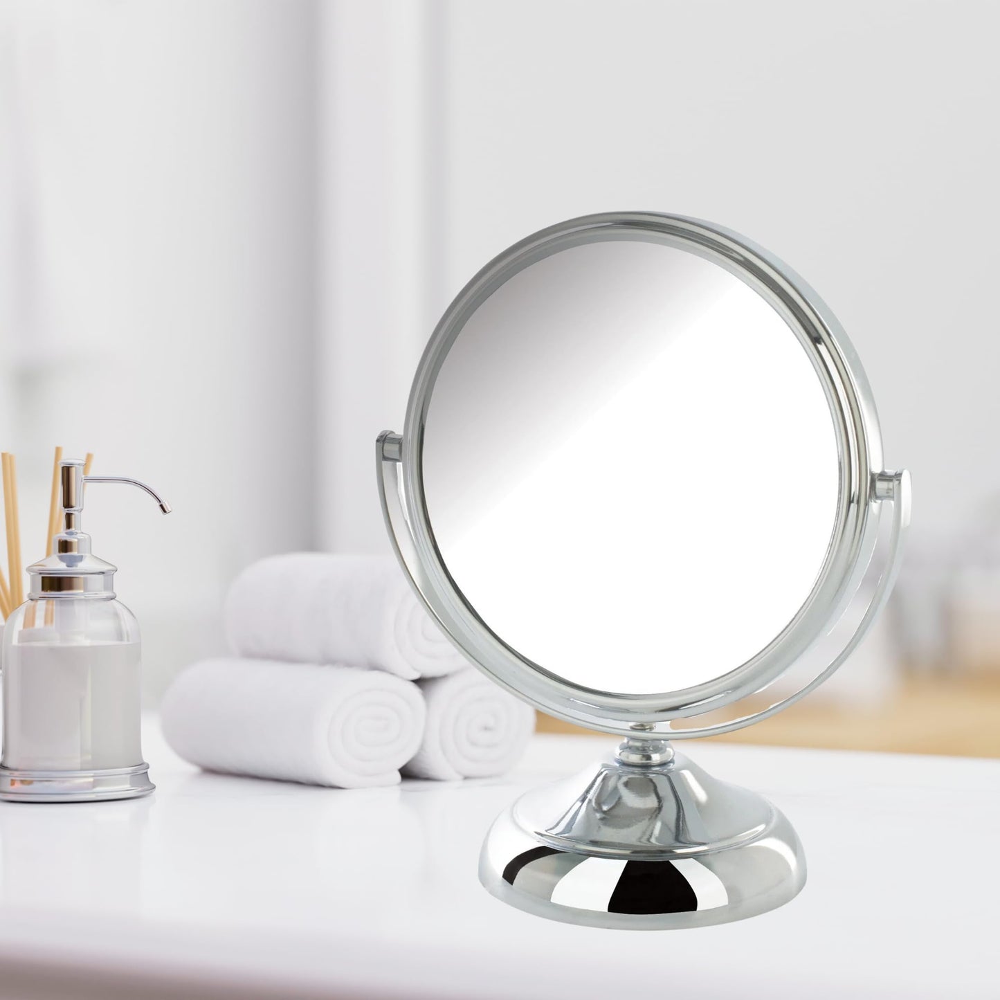 Model's Choice JERDON Tabletop Vanity Makeup Mirror with Chrome Finish - 5.5” Diameter Mirror with 5X-1X Magnification - Model MC247C Beauty & Personal Care Model's Choice