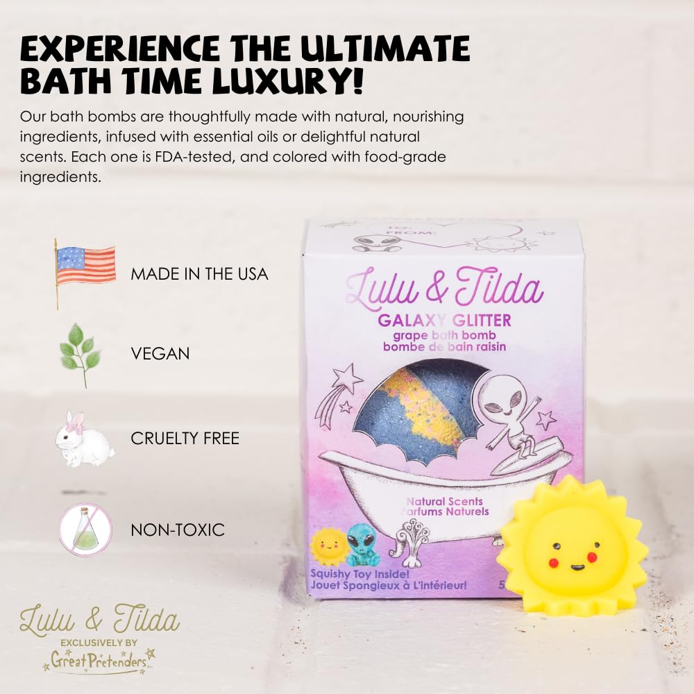Great Pretenders Boxed Bath Bomb for Kids, 5.5 oz with Surprise squishie Inside (Galaxy Glitter - Grape) Beauty and Personal Care Great Pretenders