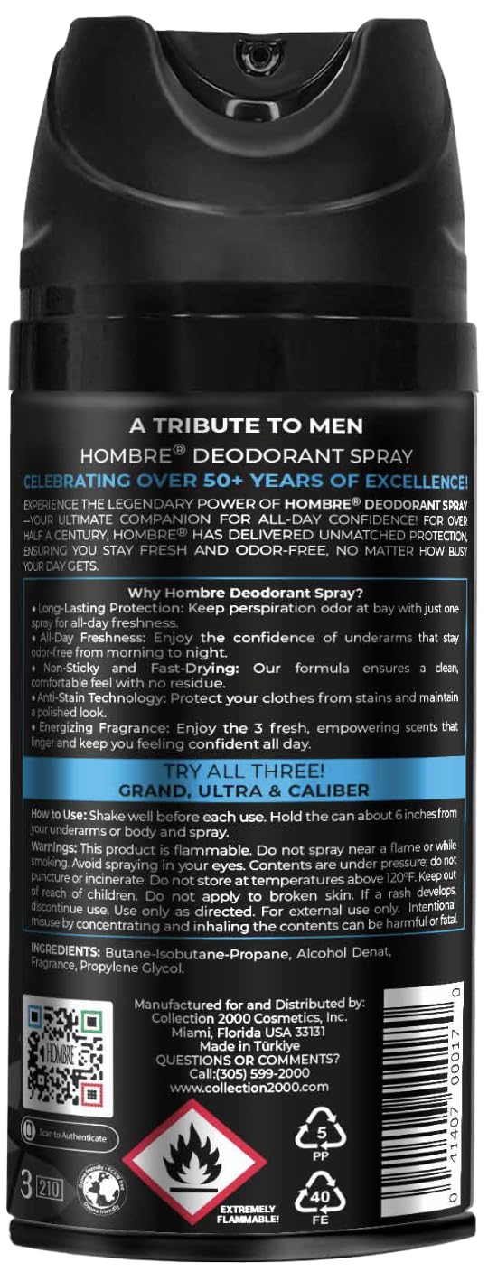 HOMBRE Ultra Spray Deodorant for Men - Woody Citrus-Aquatic Freshness - Aluminum-Free Deodorant Body Spray - Daily Odor Protection 150 ml (Pack of 1) Beauty and Personal Care HOMBRE