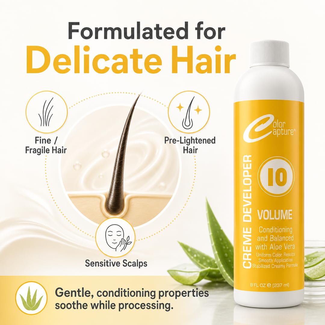 COLOR CAPTUR 10 Volume Cream Hair Developer - Aloe Vera, Paraben-Free & Sulfate-Free Color Activator | Fine, Pre-Lightened & Sensitive Scalp Hair | Beauty & Personal Care COLOR CAPTURE