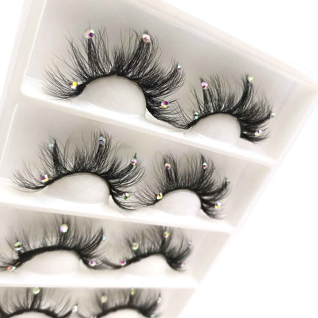 FQNing Mink Lashes with Glitter Rhinestones Cute Popular Eyelashes Sparkle Dramatic Style 4 Pairs (AF08crystal) Beauty & Personal Care FQNing