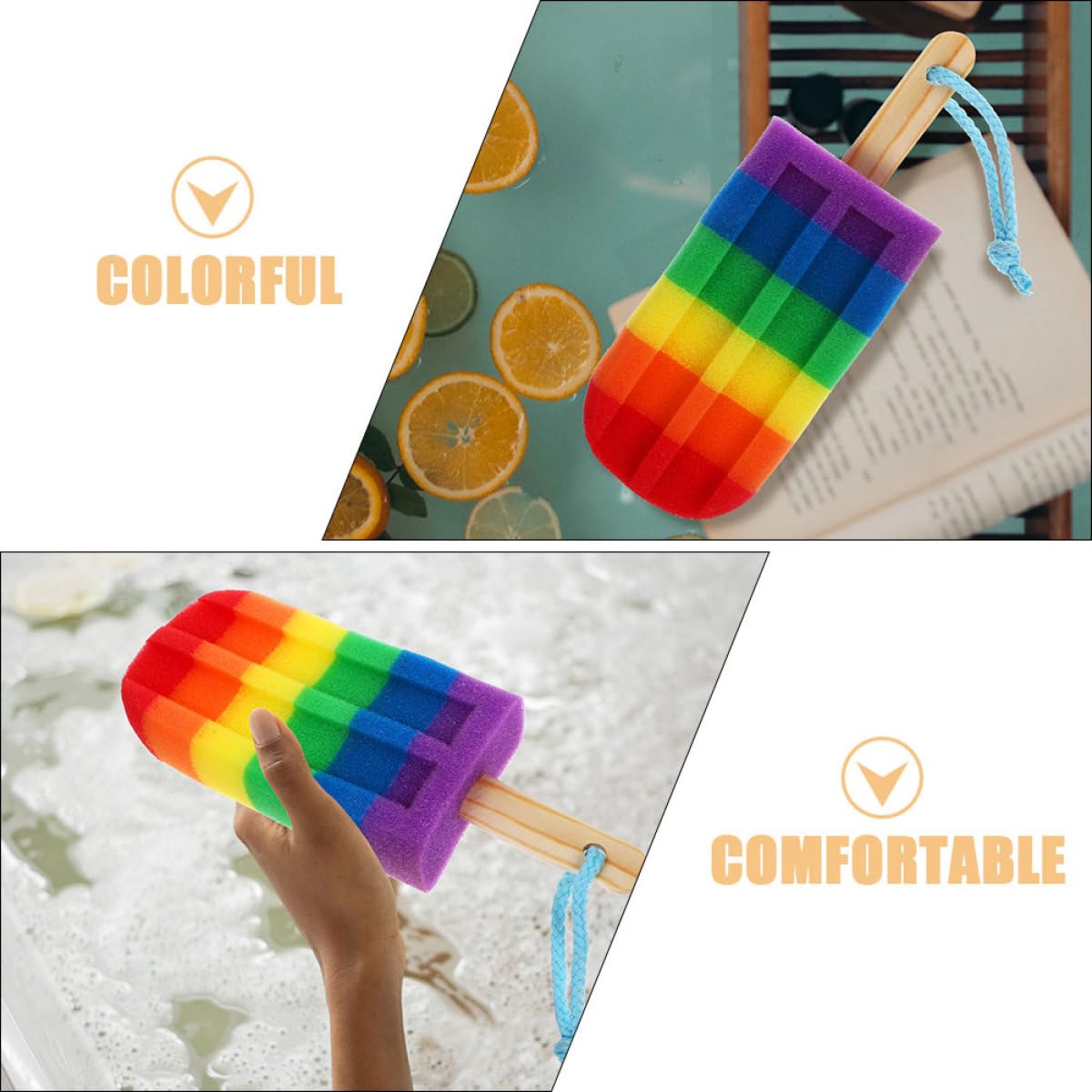 SAFIGLE 2pcs Rainbow Color Ice Cream Shaped Bath Sponges Soft Loofah Body Scrubbers Exfoliating Shower Sponges for Women and Bathing Beauty and Personal Care SAFIGLE