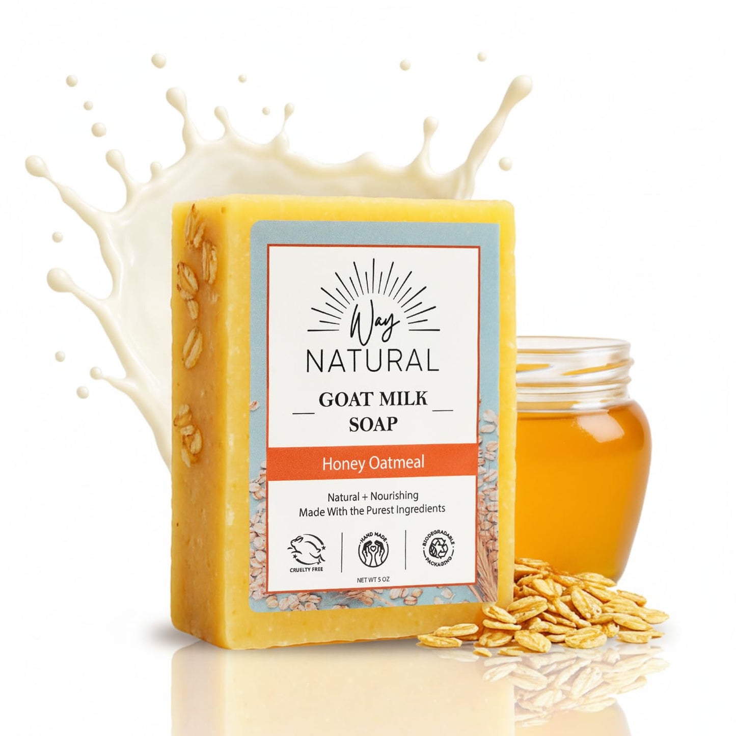 Way Natural Honey Oatmeal Soap Bar - Goat Milk Soap for Men, Women & Kids - Natural, Handmade w/Real Milk - Dry, Sensitive Skin, Hands/Body - Premium Beauty & Personal Care Way Natural