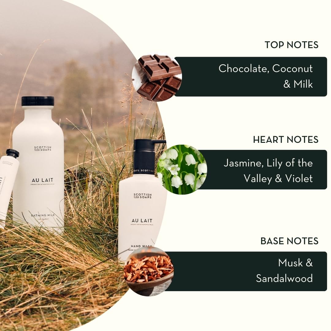 Scottish Fine Soaps Au Lait Luxury Gift Set, Body Wash, Body Cream, Hand Cream with Chocolate, Coconut, Sandalwood Fragrance, Vegan Beauty and Personal Care Scottish Fine Soaps