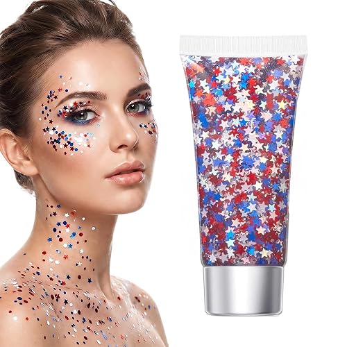 Red White Blue Hair Glitter Stick, 2026 New Patriotic USA Flag Star Chunky Face Body Outfits Sparkle Patriotic Pride Glitter for Soccer President's Beauty & Personal Care SundownAura