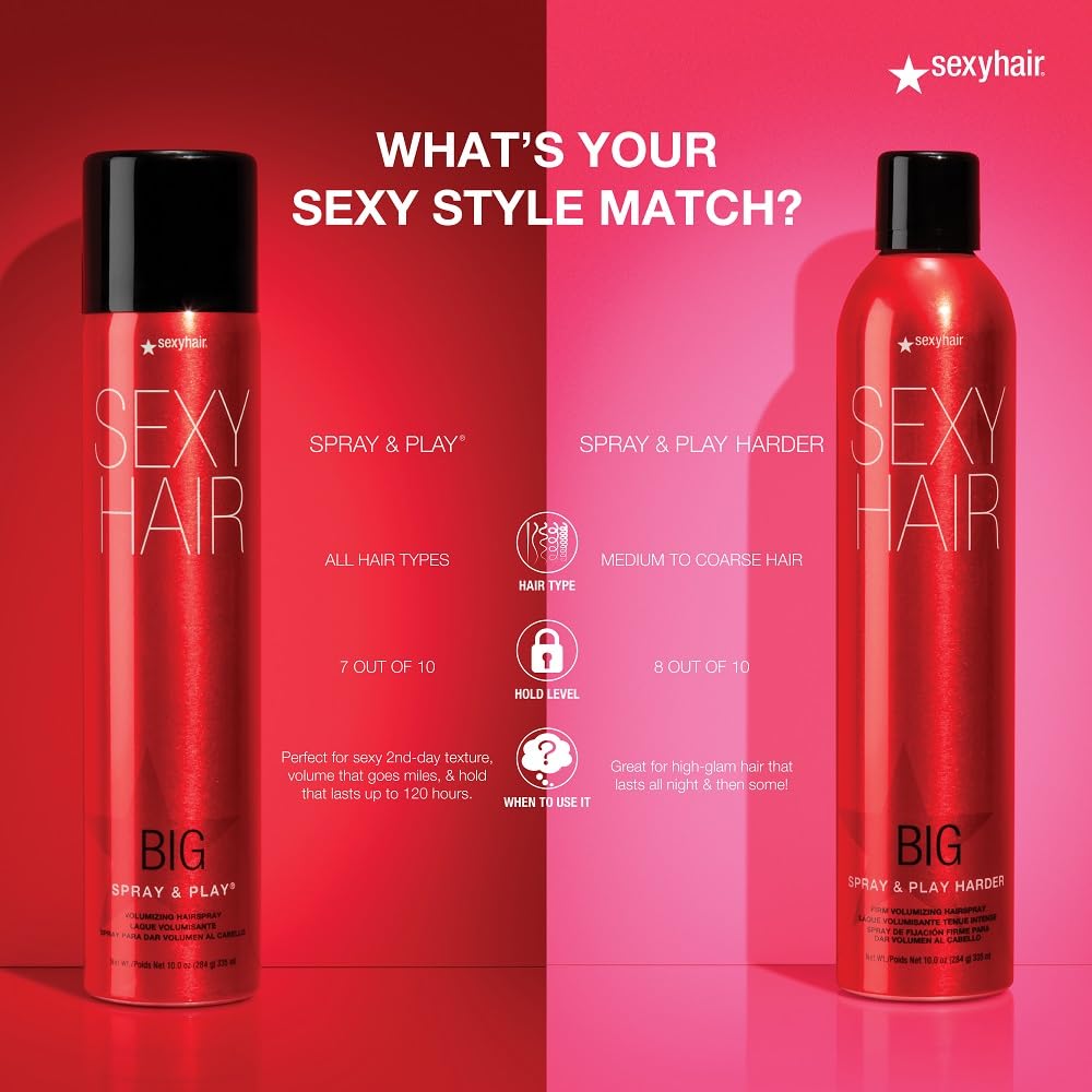 SexyHair Big Spray & Play Harder Firm Volumizing Hairspray, 10 Oz | All Day Hold and Shine | Up to 72 Hour Humidity Resistance Beauty & Personal Care SexyHair