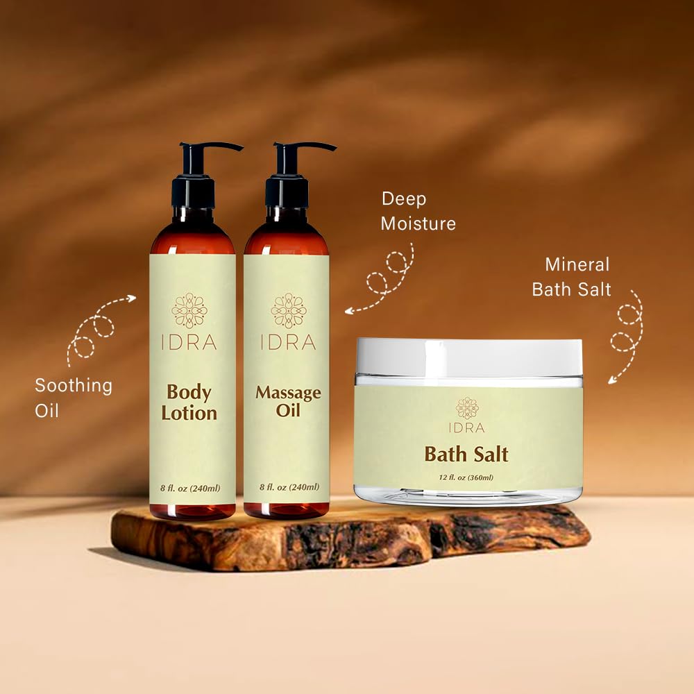 IDRA Reset & Restore Trio - Hydrating Body Lotion, Relaxing Massage Oil & Mineral Bath Salt - Natural Self-Care Gift Set for Relaxation, Stress Relief Beauty and Personal Care IDRA