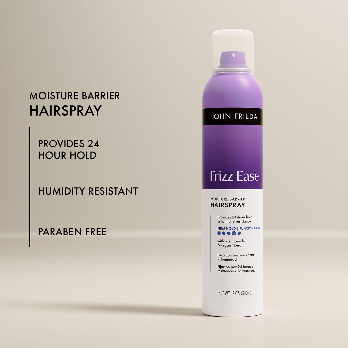 John Frieda Frizz Ease Moisture Barrier Firm Hold Hairspray, Humidity-Blocking Frizz Control Spray with 24-Hour Hold, 12 fl oz Beauty & Personal Care John Frieda