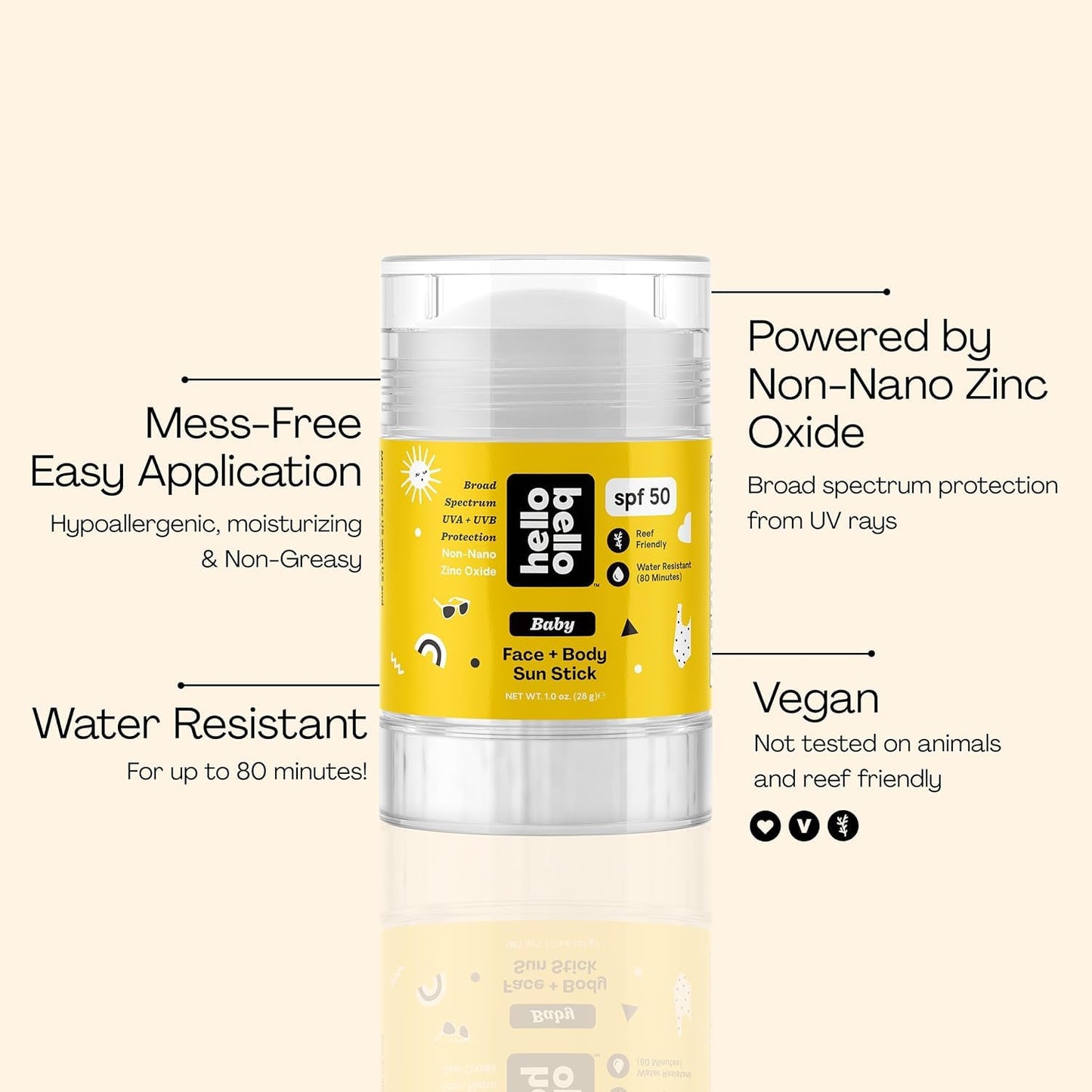 Bundle of Hello Bello Mineral Sunscreen Lotion (SPF 55+) with Prebiotics, 3 fl oz + Face & Body Sunscreen Stick (SPF 50), 1oz - Water Resistant & Reef Beauty and Personal Care Hello Bello
