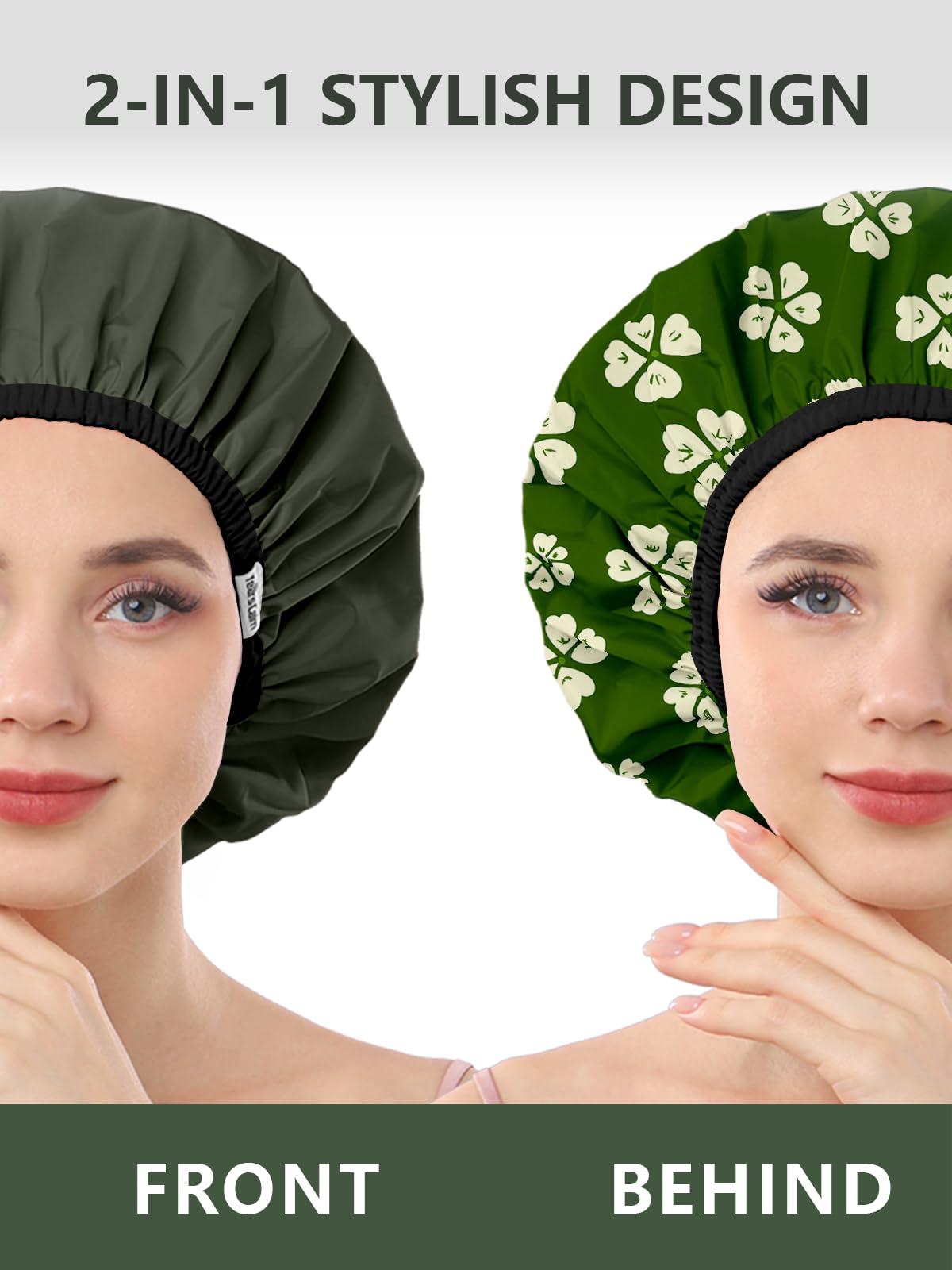 Years calm Shower Caps for Women Reusable Waterproof, Double Layer Waterproof Fabric - Both Sides Usable, Reversible Pattern & Solid Color Design Beauty and Personal Care Years calm