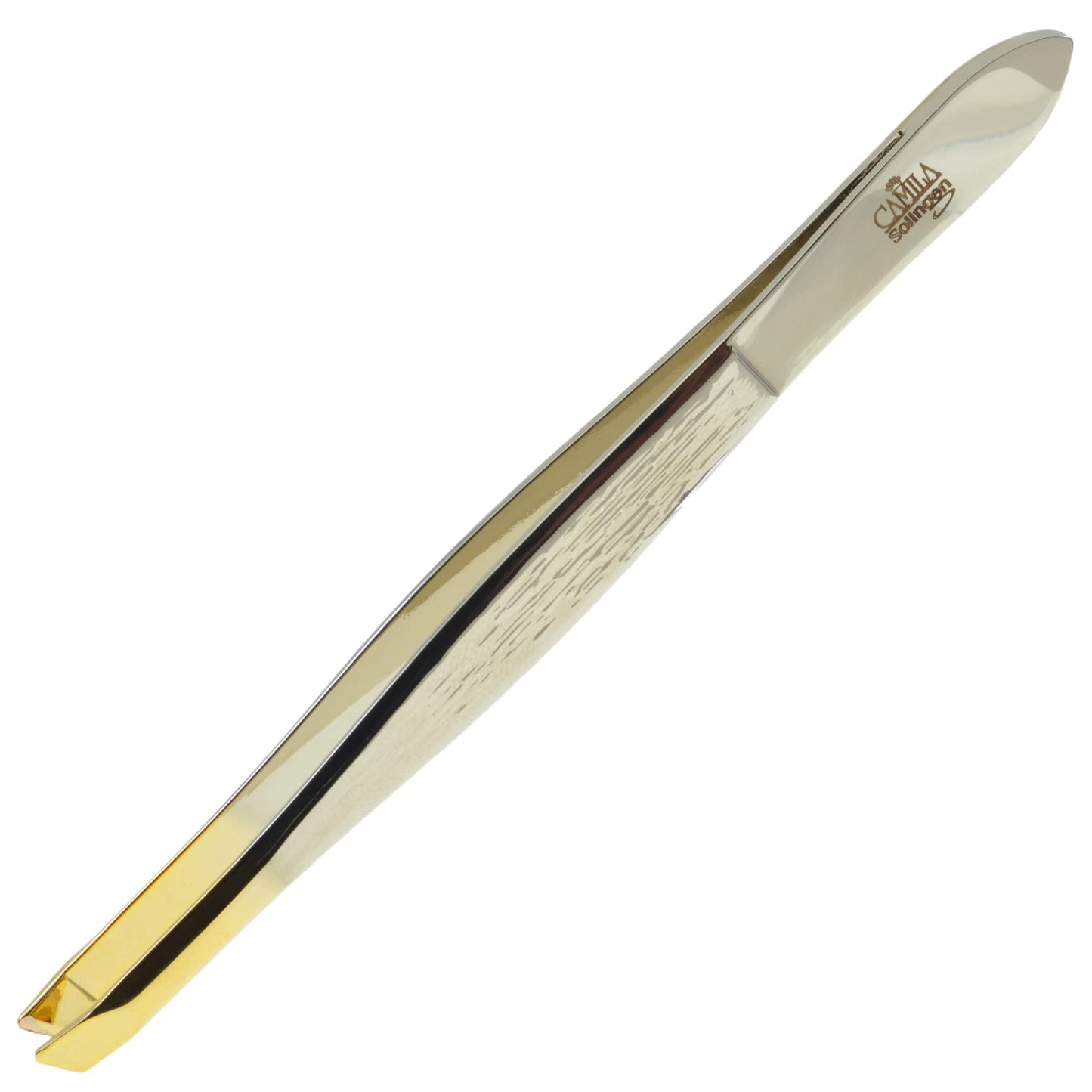 Camila Solingen CS29 3 1/2" Gold Tipped, Surgical Grade, German Stainless Steel Tweezers (Slanted) - Flawless Eyebrow and Facial Hair Shaping Beauty & Personal Care Camila Solingen