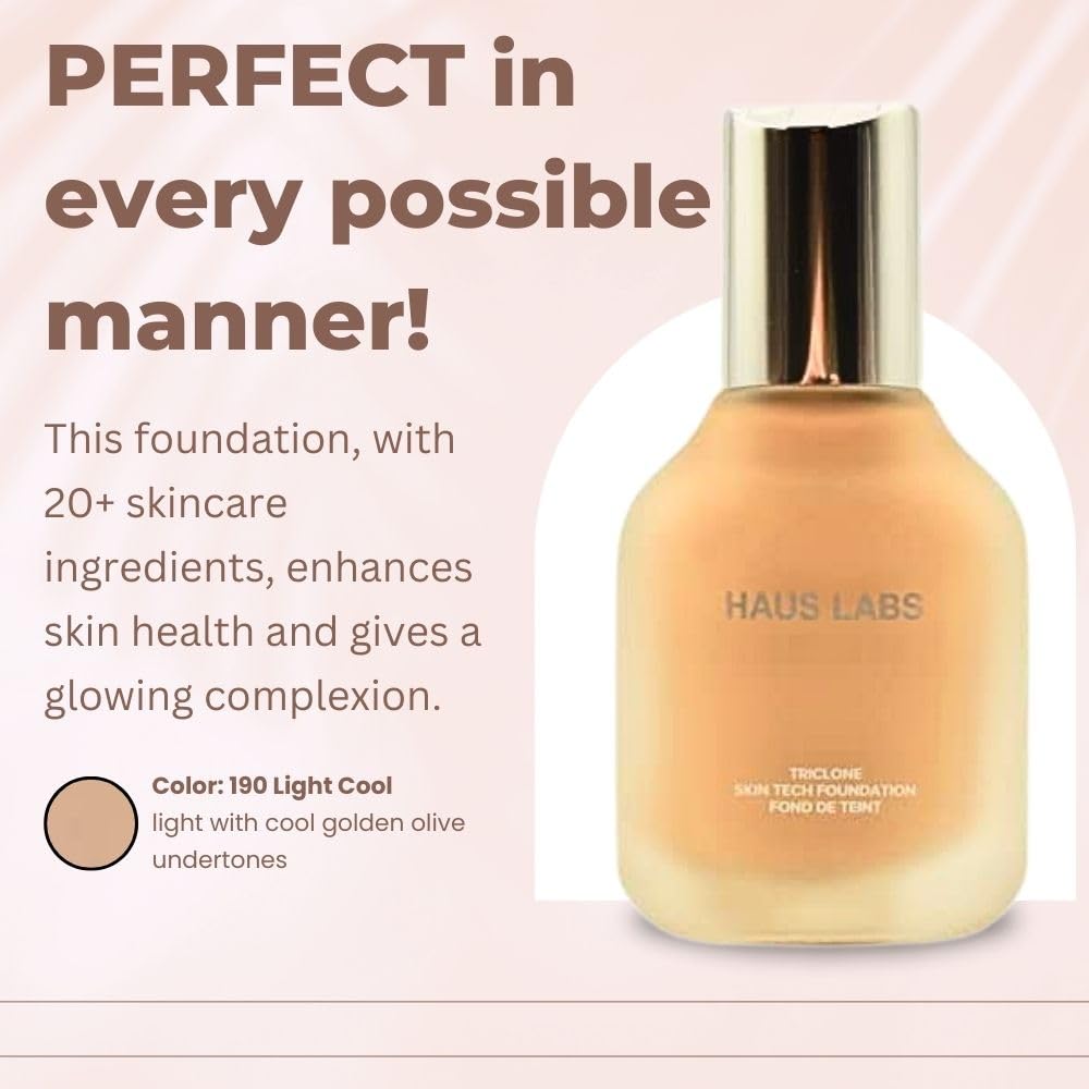 HAUS LABS BY LADY GAGA Triclone Skin Tech Medium Coverage Foundation with Fermented Arnica 190 Light Cool Beauty & Personal Care Haus Laboratories