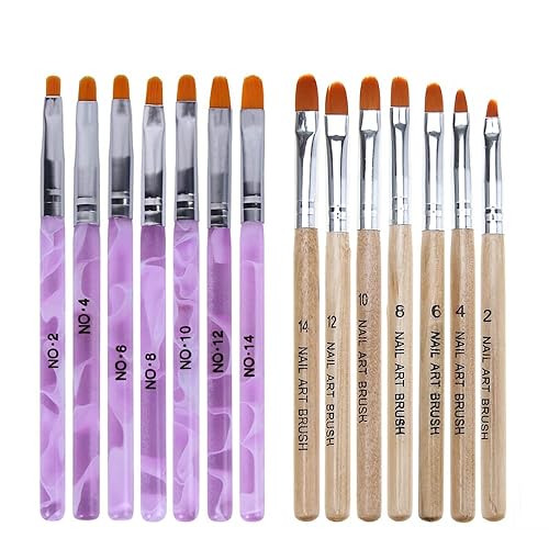 WOKOTO 14 Pcs Acrylic Nail Brush Set, UV Gel Nail Acrylic Brush Tips Builder Brush Nail Painting Brush Pen Nail Dust Brush 3d Nail Art Brush Nail Beauty & Personal Care WOKOTO