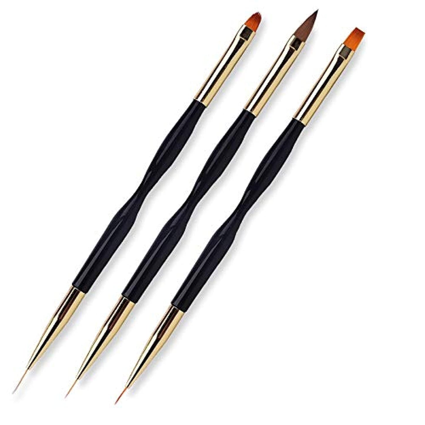 FULINJOY 3 Pcs Nail Drawing Pen, Dual End Nail Art Pen Brush Acrylic Round Flat Painting Drawing Liner Nail Tools Beauty & Personal Care FULINJOY