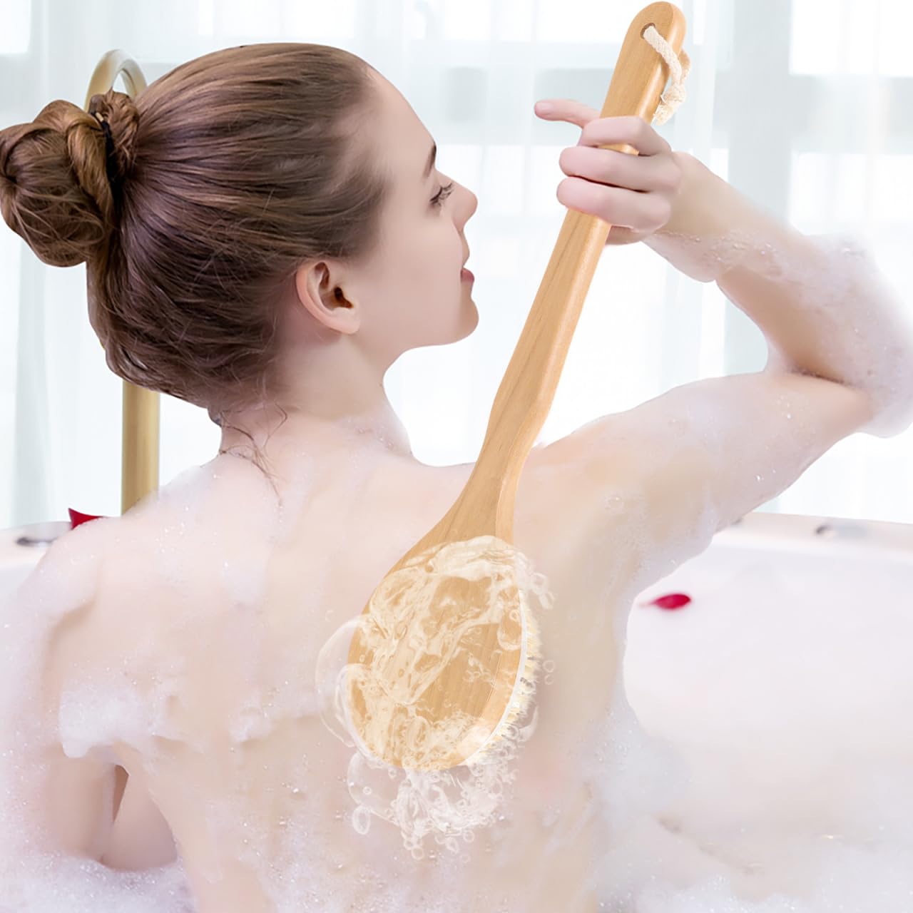Mipcase Long Handle Bath Body Brush with Natural Boar Bristles, 41.5x11cm Dry Skin Exfoliator and Massage Scrubber for Cellulite, Suitable for Shower Beauty and Personal Care Mipcase